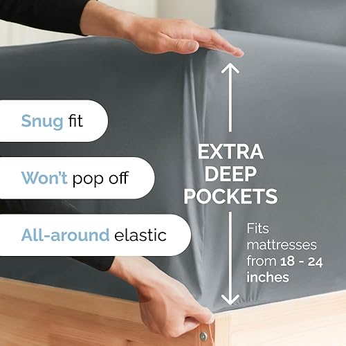 Miniatura 3 de Juego de sábanas extra profundas de 4 piezas, transpirables y refrescantes, juego de sábanas de lujo para hotel, fácil ajuste, suaves, sin arrugas y