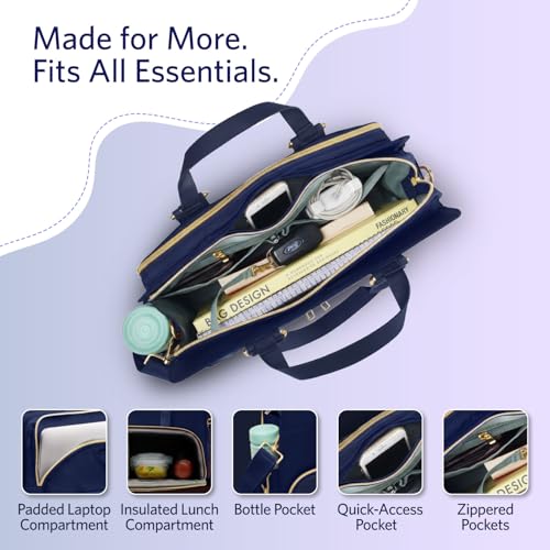 Image of VAYA Zaelia Office Tote Bag for Women with Insulated Lunch Storage, Laptop Work Bag with Removable Shoulder Strap, Stylish Travel & Office Tote