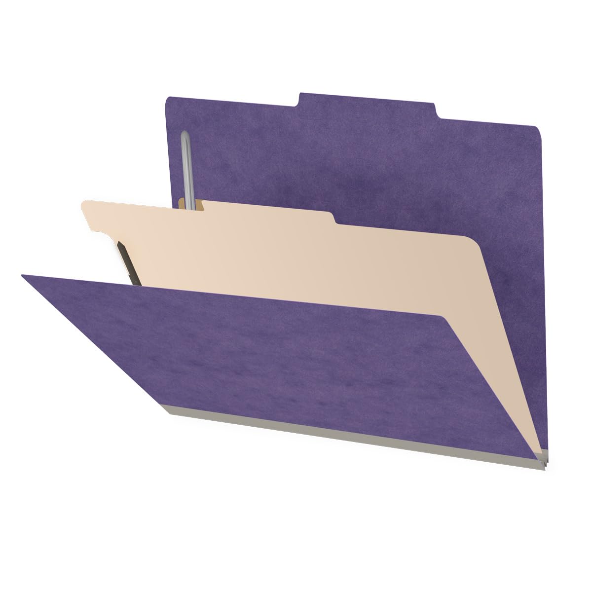 25 Pt. Pressboard Classification Folders, 2/5 Cut ROC Top Tab, Letter Size, 1 Divider, Purple (Box of 10)