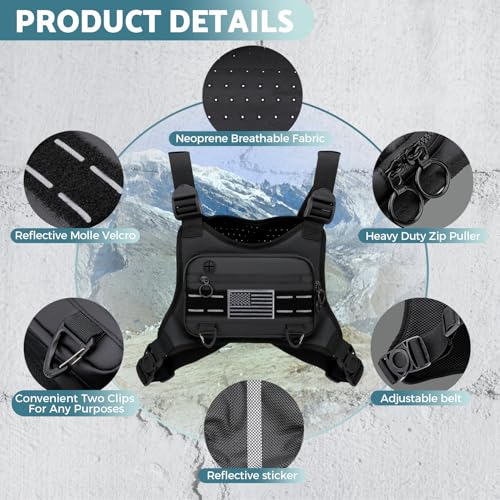 sports chest bag for men water resistant lightweight front running vest bag with built-in phone holder amp extra storage for workouts cycling black
