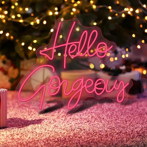 Image of Hello Gorgeous Neon Sign Custom Pink LED Neon Light Decorations for Bedroom Wedding Party Room Home Wall Decor Among (Pink-02)