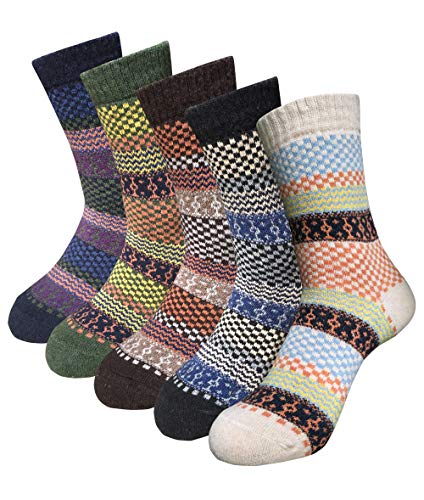 Women's Thick Soft Warm Wool Crew Socks Vintage Winter Casual Ankle Socks for Girl Pack of 4/5 Size 6-11 (5 Pairs(Style2))