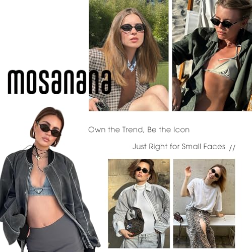 mosanana Small Trendy Oval Sunglasses for Women Narrow Tiny Skinny 90s Retro Style MS524774