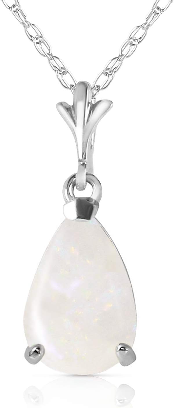 Galaxy Gold GG 14K Solid White Gold Natural Opal Drop Pendant Necklace for Women - 0.77 Carat Pear Shape Opal, 20 Inch Chain - Fine Jewelry