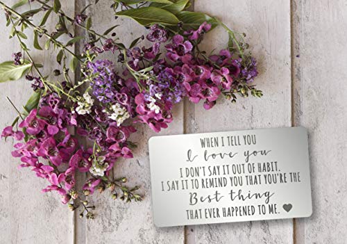 Engraved Stainless Steel Wallet Card Insert - Anniversary Wedding Gift Idea - Unique Mini Love Note for Husband Wife (Silver Stainless Steel)3