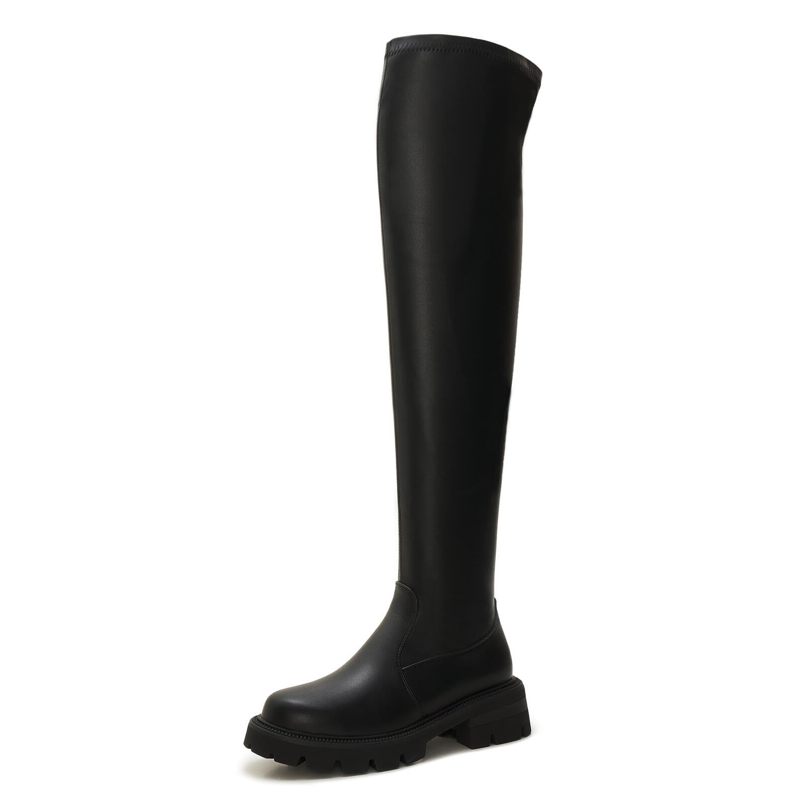 ZXHYZLZ Womens Over-the-Knee Platform Boots High Stretch Thigh High Faux Leather Boots with Side Zipper Chunky Sole Fall