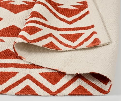 Image of SAGON 2x5 Ft Printed Runner Carpet - Cotton Bedside Rug for Bedroom & Living Room (Vine Zig Zag)