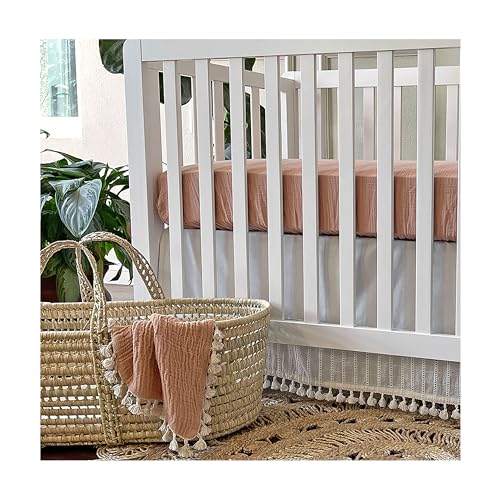 Crane Baby Fitted Sheet, Soft Cotton Fitted Sheet for Cribs and Nurseries, Beige Copper, 28”w x 52”h x 9”d