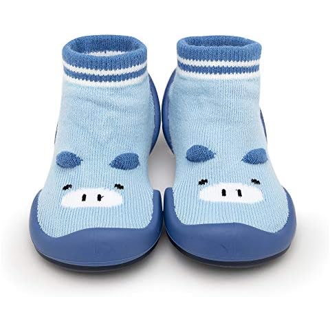 Komuello Boy Baby Toddler Pull Up First Walker Non Slip Soft Cotton Premium Sock Shoes Piglet-Blue Toddler, Size 5 (115mm, 6-12 Months) Cover