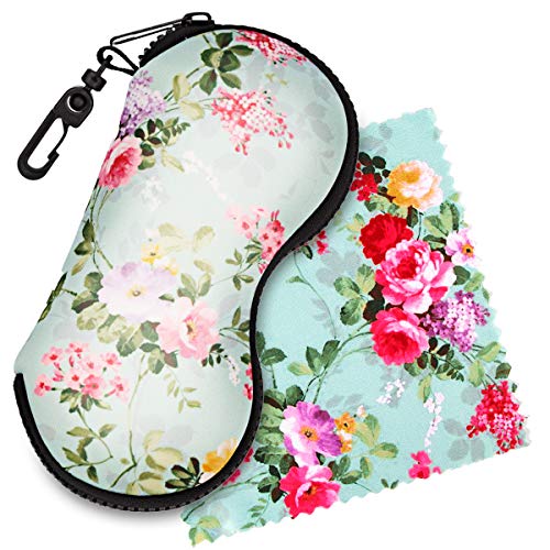 Shidan Sonnenbrille Brillenetui ultraleicht Neopren Reißverschluss Brillen Hülle mit Gürtelclip (Pfingstrose) Cover