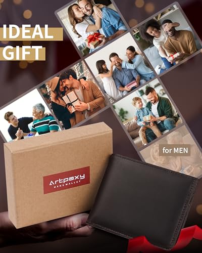 Image of Artpaxy Mens Wallet Bifold Genuine Leather RFID Blocking Wallet for Men with 1 ID Windows 13 Card Holders 2 cash pockets 1 Gift Box