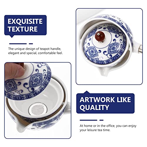 cabilock Tetera de Cerámica 1Pc Tetera de Porcelana Azul Y Blanca con Mango Lateral Conjunto de Té Retro Tetera de Mano - Imagen 8