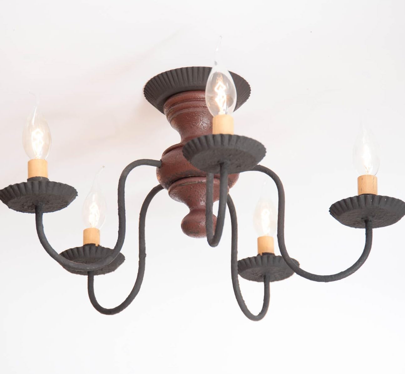 Irvin's Tinware, 9183TPLR, 5 Light Thorndale Ceiling Light in Americana Red, Wood Primitive Country Lighting