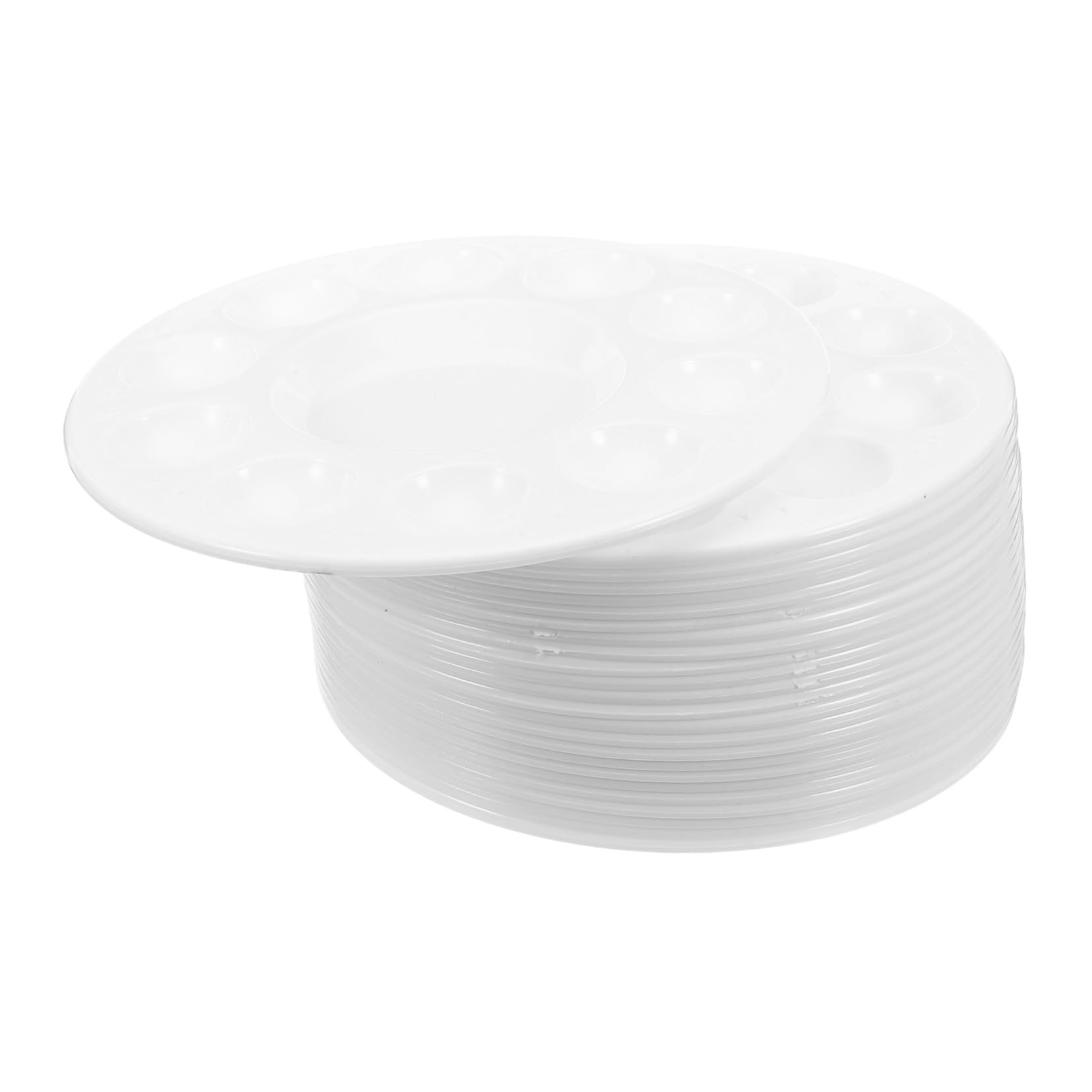 50 Pièces Palette de Peinture Plastique Palette Aquarelle Ronde Compartiments Plateau de Mélange Léger et Résistant pour Artistes Professionnels et Étudiants