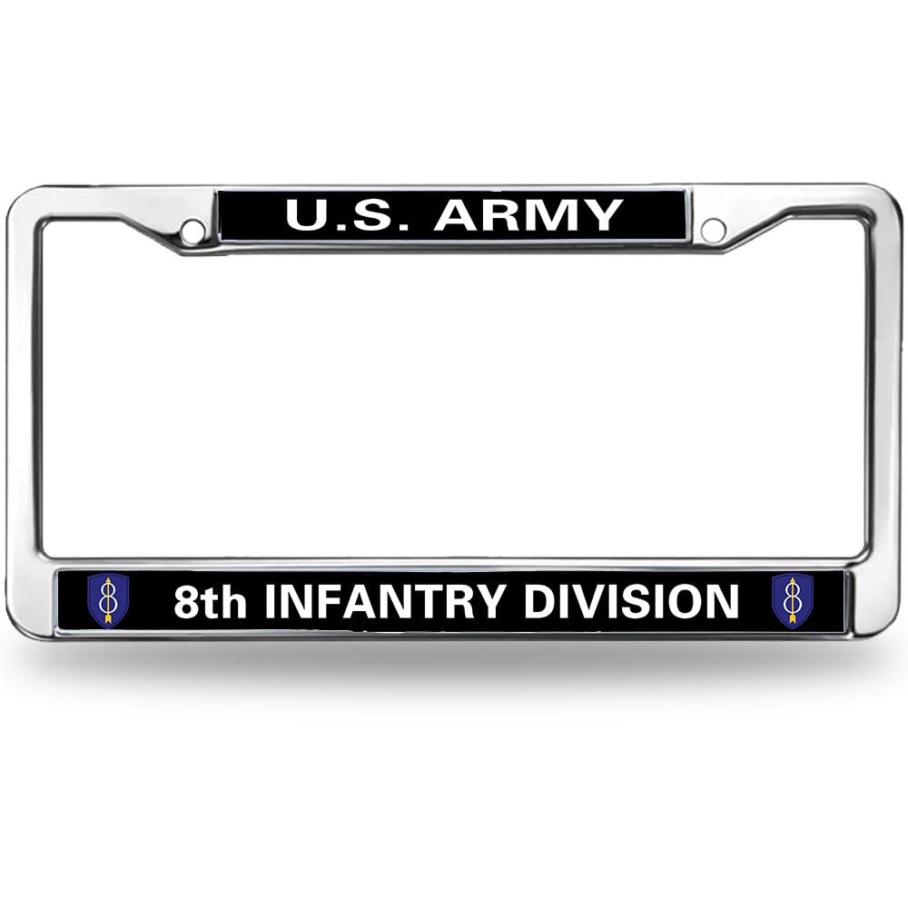 Proud 8th Infantry Division License Plate Frame Chrome US Army Veteran License Plate Frame for Family Members