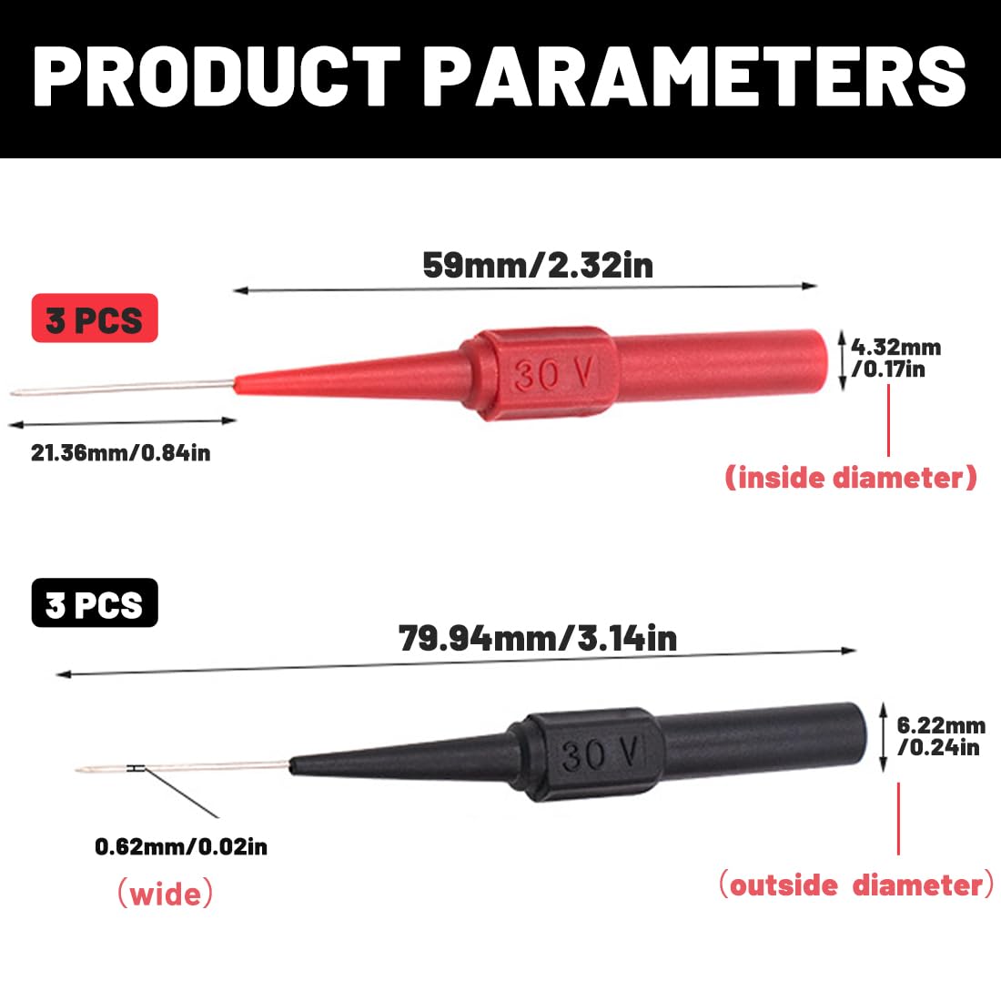 Pack De 6 Sondes De Test Multimètre 0,7Mm, Pointe De Touche Professionnelles Avec Étui De Protection Rouge Et Noir, Acier Inoxydable Pour Électricité Automobile Diy Connecteur 4Mm