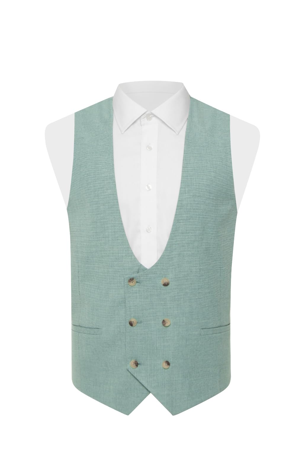 Dobell Mens Mint Green Hopsack Waistcoat Regular Fit Double Breasted-L (42-44in)