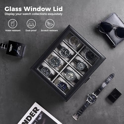 Image of ProCase Watch Box, 8 Slot Mens Watch Display Case, Black