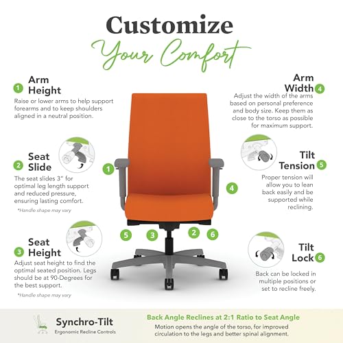 Image of HON Ignition 2.0 Ergonomic Office Chair with Adjustable Arms, Advanced Synchro‑Tilt Recline, Upholstered Desk and Computer Chair for Home Office or Workstation, Titanium Frame, Apricot