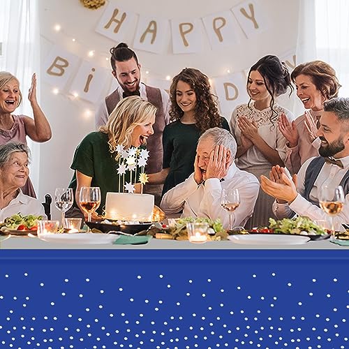 12 Pack Blue and Silver Tablecloth and Table Runner Party Decorations, Blue and Silver Plastic Disposable Tablecloth and Satin Table Runner for Wedding Birthday Bridal Graduation Anniversary Party by Zachely - Image 5