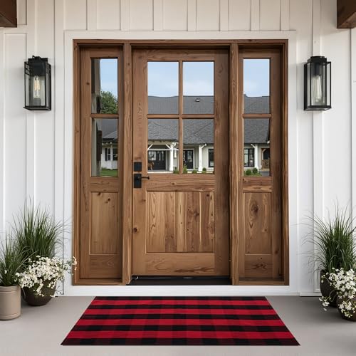 50% Off joybest Buffalo Plaid Doormat Rug - Cotton Hand-Woven