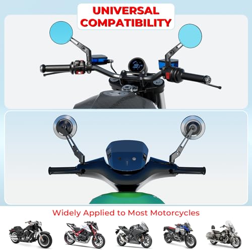 Image of VAZESWIN Aluminum Alloy Rainproof Foldable Motorcycle Mirrors & M8 M10 Bolt | CNC Machining HD Anti-Glare Blue Lenses Rear View Mirrors, Multi-Angle Adjustable for Motorcycle ATV Moped Scooter Cruiser