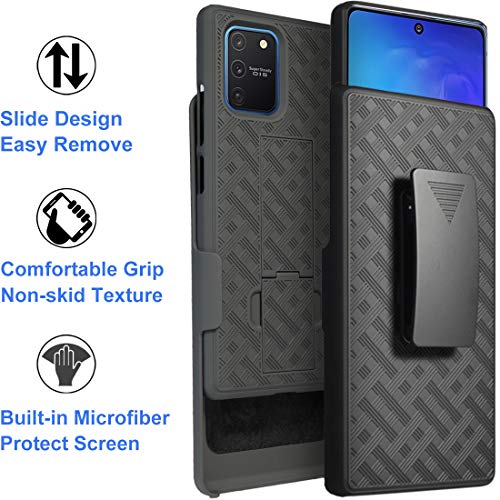 Ailiber Samsung Galaxy S10 Lite Case Holster, Galaxy S10 Lite Screen Protector, Swivel Belt Clip Kickstand Holder, Slim Rugged Full Body Armor Shell Protective Pouch Cover For Samsung S10Lite - Black #TOP5