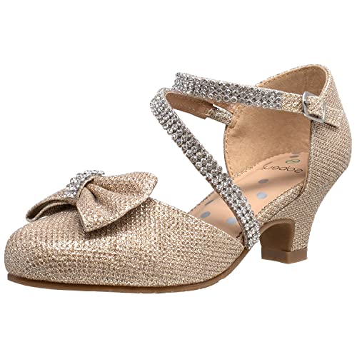 SOBEYO Girls Dress Shoes Rhinestone Bow Accent Kitten Low Heel Sandals