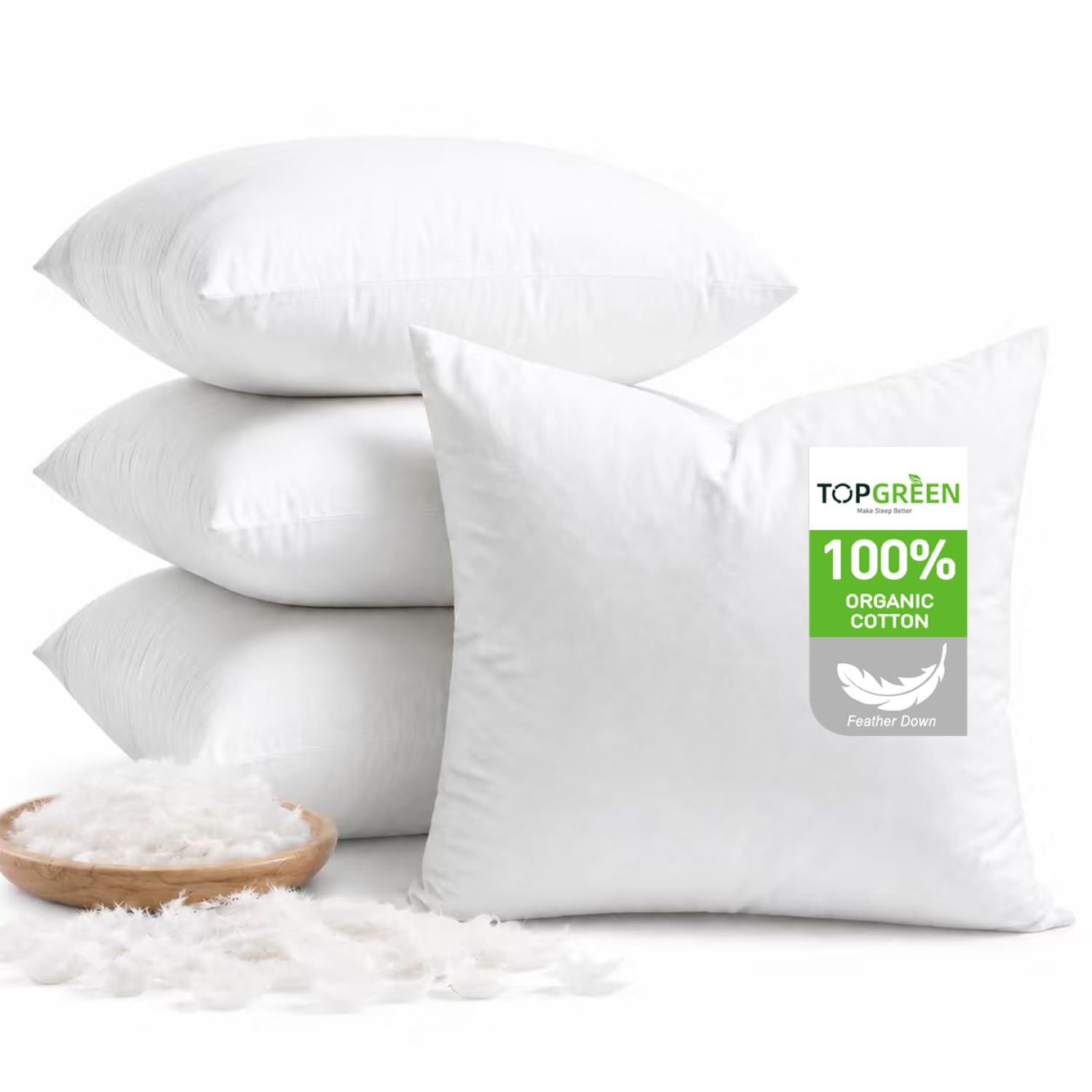 TOPGREEN Organic Feathers Down Pillow Inserts