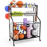 Yes4All Garage Sportgeräte Organizer, Garage Ball Lagerung, Rolling Ball Lagerung für den Innen- und Außenbereich, Stahl, Schwarz