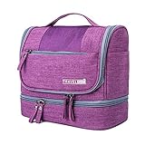 Kulturbeutel Kosmetiktasche für Damen Herren, Waschtasche Kulturbeutel zum Aufhängen, Kulturtasche Reise Kosmetiktasche mit Großer Stauraum, Wasserdicht, Trennung von Nass und Trocken (Violett)