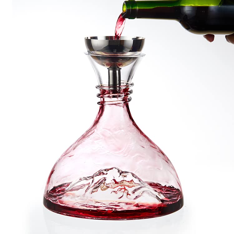 King Crystal Red Wine Decanter Set with Stopper and Brush, Iceberg Shaped Wine Carafes 73 Oz
