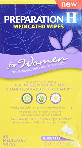 Preparation H Women’s Flushable Medicated Hemorrhoid Wipes, Burning and Itching Relief with Cucumber