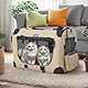 Petprsco Transportbox für Haustiere, weiche Seiten, für Katzen, kleine Hunde, 3-türig, weich, faltbar, mit Gurten für Katzen, Welpen, Reisen, zusammenklappbar, komfortabel, Design tragbar