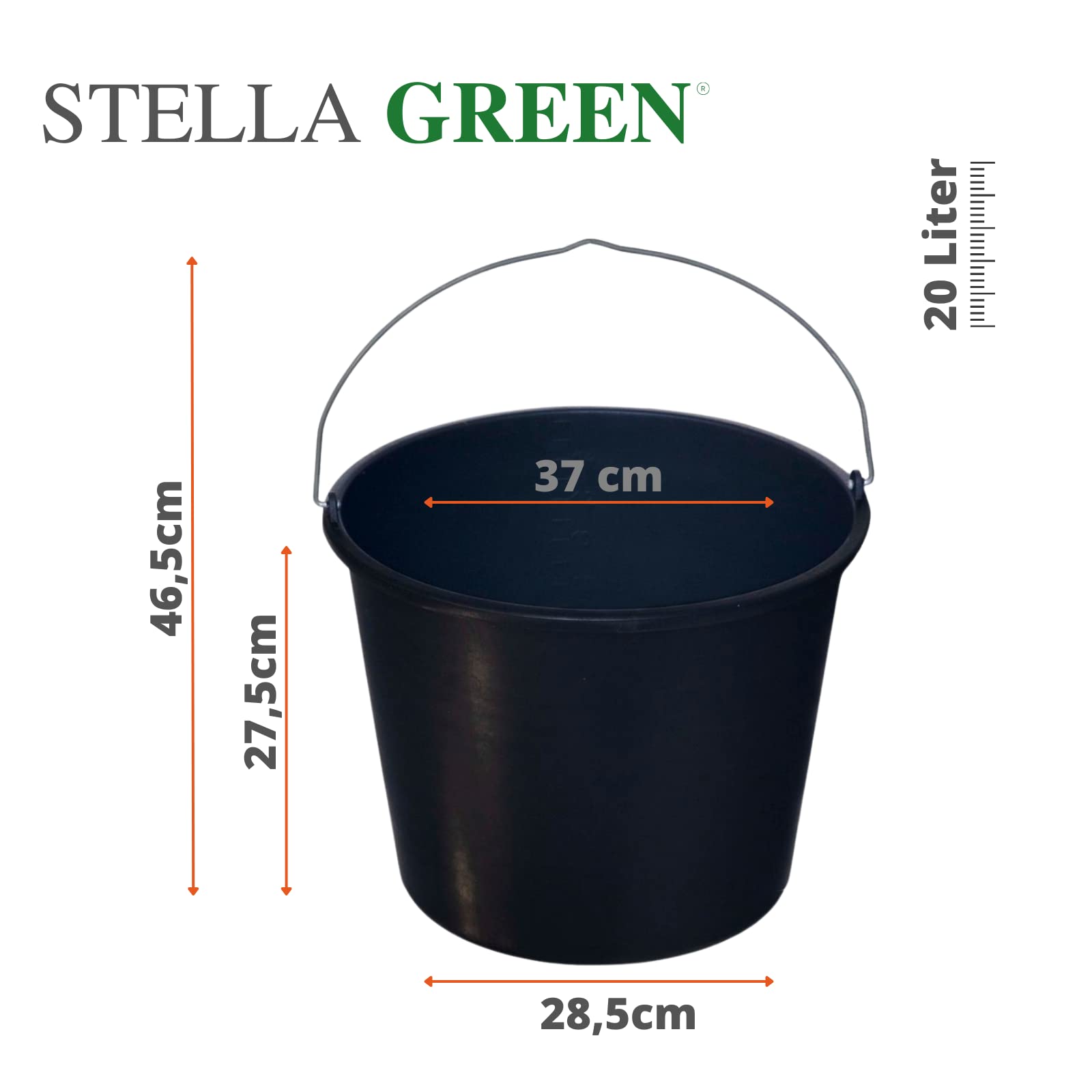 STELLA GREEN BB20 Lot de 5 seaux de Construction 20 l – Seau inodore – Léger – Portable – en Plastique Flexible Robuste – Résistant aux dommages mécaniques – Ø 37 cm – Hauteur 27 cm