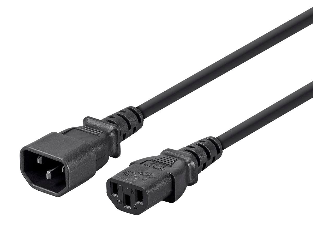 Monoprice Extension Cord - 1 Feet - Black IEC 60320 C14 to IEC 60320 C13, 16AWG, 13A/1625W, 125V, 3-Prong, SJT, for Powering Computers, Monitors, etc.- Pack of 1