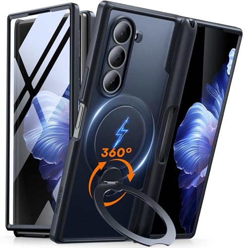 MOBOSI for Samsung Galaxy Z Fold 6 �P�[�X [Magsafe�Ή�]�A[�����O�X�^���h&�q���W�ی�&�X�N���[���v���e�N�^�[����] S�y���z���_�[�t�� Z Fold6�p�t���{�f�B�X�����ϏՌ��X�}�z�P�[�X�A �u���b�N