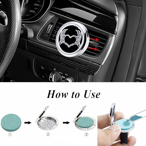 Image of AZNECK Car Diffuser Vent Clips Aromatherapy Essential Oil Car Diffuser Vent Clip Air Freshener 10 Felt Pads Love Skull Hand Car Accessories for Women Gifts