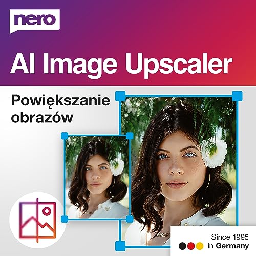 Nero AI Image Upscaler | Powiększanie obrazów | Wyostrzanie zdjęć | Skalowanie do 4K | Optymalizacja zdjęć | Łatwe wyostrzanie | Windows 11 / 10 | (Nieograniczona licencja)