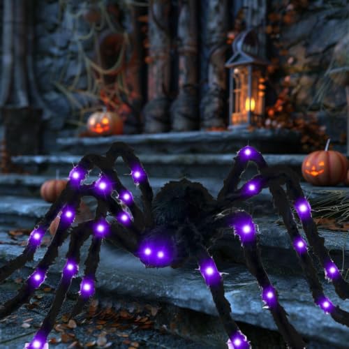 59" Halloween Giant Spider LED Purple Glow Hairy Red Eyes Bendable Decor - image 7