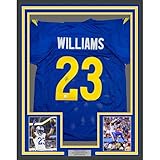 Framed Autographed/Signed Kyren Williams 35x39 Los Angeles LA Blue Football Jersey Beckett BAS COA #2