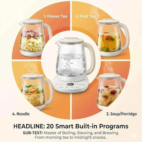 Hervidor Eléctrico De Cristal Inteligente De 1,8 L, Control De Temperatura Variable, Función De Mantener Caliente, Temporizador Para Té, Café Y Sopa