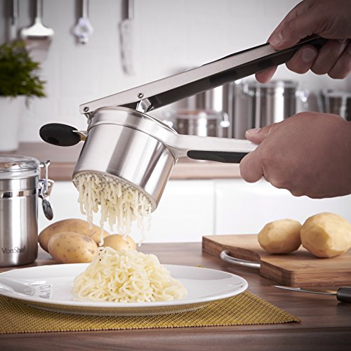 VonShef Professional Stainless Steel Mash Potato Ricer Masher/Fruit Press With Black Soft Touch Handles