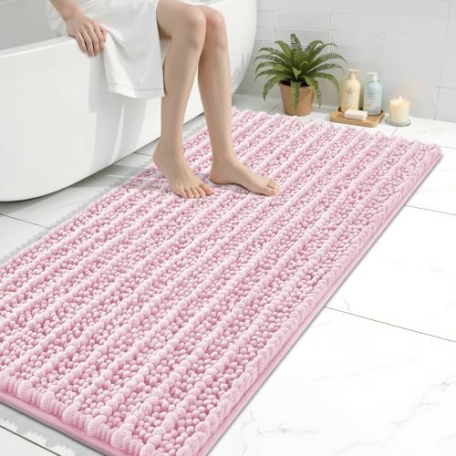 Image of Arotive Luxury Bathroom Runner Rugs 44x24, Extra Soft Thick Absorbent Shaggy Chenille Bath Rugs, Machine Wash Dry, Bath Mats for Bathroom Floor, Tub and Shower, Home Decor Accessories, Pink