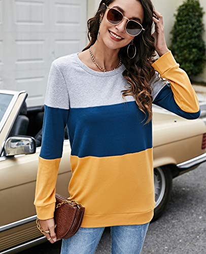 Halife Women's Long Sleeve Color Block Tops Crewneck Sweatshirts Pullover Tunic Shirts Blouses2