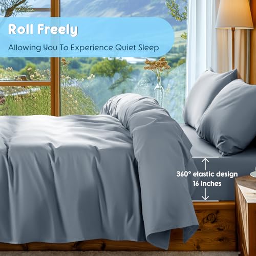 Image of SONORO KATE 1000 Series 100% Egyptian Cotton King Sheet Set,4 Pieces | Soft,Breathable Long Staple,Sateen Weave,Luxury 5-Star Hotel Bed Sheets,16 inch Deep Pocket,French Blue