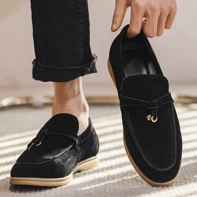 Elegant Men's Suede Leather Penny Loafers with Chunky Platform, Non-Slip Lug Sole, and Round Toe Design for Business and Casual Wear2