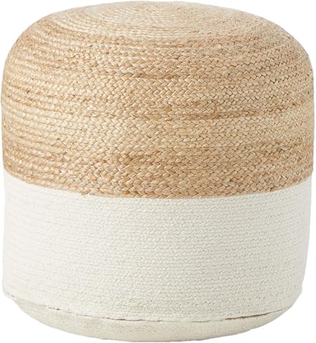 Image of Cotton Dori Ottoman Pouf for Seating|Cotton Dori Pouffe for Footrest Filled with Bean Balls|Ottoman Pouf Stools for Living Roombedroom, 30D x 30W x 30H Centimeters Beige