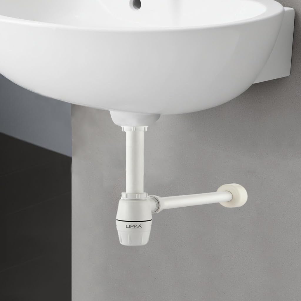 Lipka ABS Bottle Trap for Washbasins | Matte Finish Bottle Trap with Wall Flange and 12 Inches Pipe | Round | Ivory