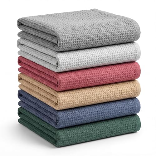 BOSKIMO Strofinacci da cucina in cotone premium – Confezione da 6 stracci da cucina in microfibra e riccio, strofinacci da cucina in cotone assorbenti, panni per la pulizia (Waffle.)